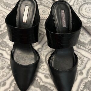 SOLD  BCBG Black Slide Mule Heels Leather